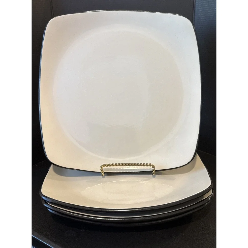 Corelle Hearthstone Stoneware Dinner Plate Square Royal White Black‎ Set Of 4